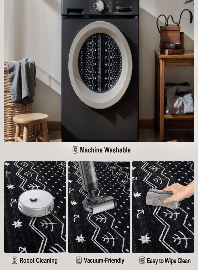 SERISSA 2x4 Rugs for Entryway, Washable Non-Slip Black and White Small Runner Rug, Soft Low-Pile Boho Geometric Indoor Entry Rug Door Mat Indoor Entrance Front Door Carpet for Bathroom Kitchen Bedroom - Image 3