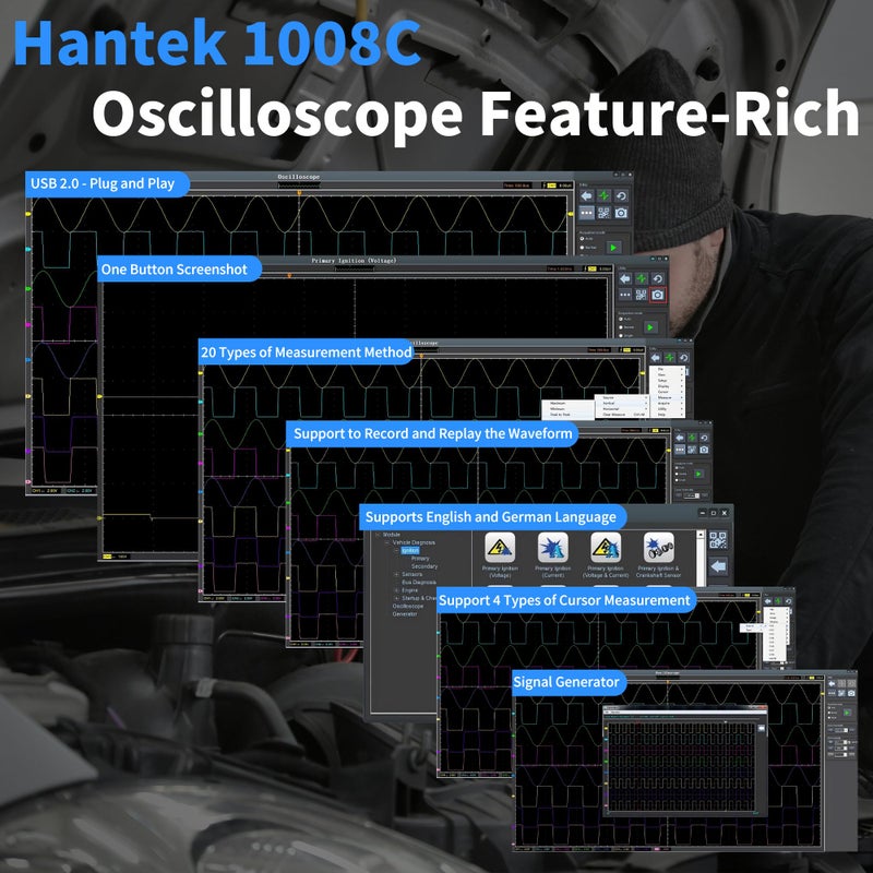 Hantek 1008C PC USB 8CH Automotive Diagnostic Digital Oscilloscope/DAQ/Programmable Generator - Image 5