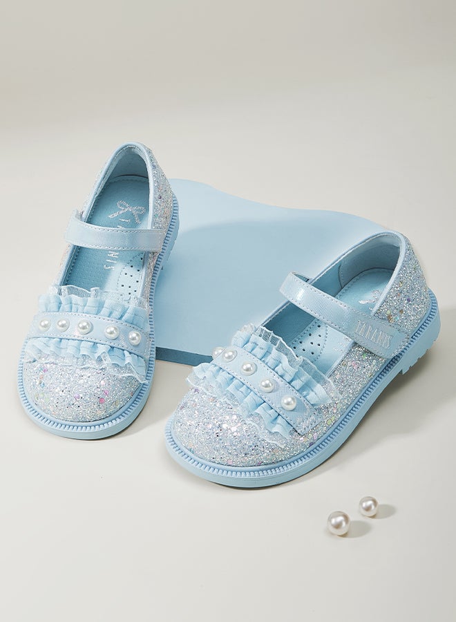 Taranis Children's Shoes Sky - Blue Pearl Ruffle Flats Azure Sparkle Pearl Shoes - Image 1