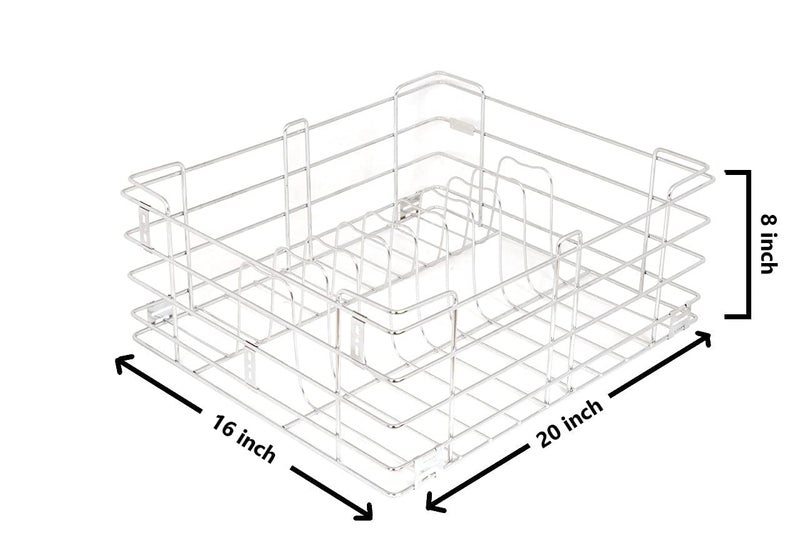NNIDHI NNIDHI Stainless Steel Chrome Plated Modular Kitchen Basket for Organize Multipurpose Utensils and kitchen accessories 5MM 4 cup 4 cutlery 8 thali 16 inch width x 20 inch depth With Channel set of 3  - Image 4