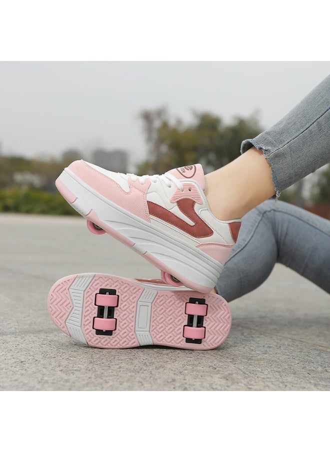 NIBEMINENT Kids Roller Skates Shoes 4 Wheels Roller Shoes Boys Girls Wheel Shoes Roller Sneakers Shoes for Beginner More Balanced  - Image 1