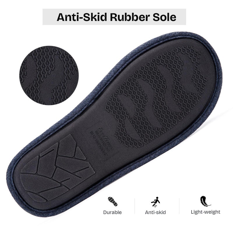 EverFoams Men's Cotton Knit Slippers Lightweight Memory Foam Indoor House Shoes with Anti-Skid Sole (11-12 M US, Navy Blue) - Image 5