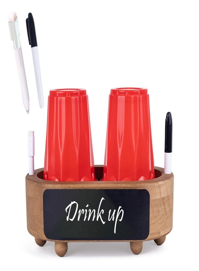 WodGod Double Wooden Cup Holder with Marker Slot,Bathroom Cup Dispenser,Disposable Mug Holder,for Party Home Decoration,Classic Brown Color,Simplicity. - Image 1