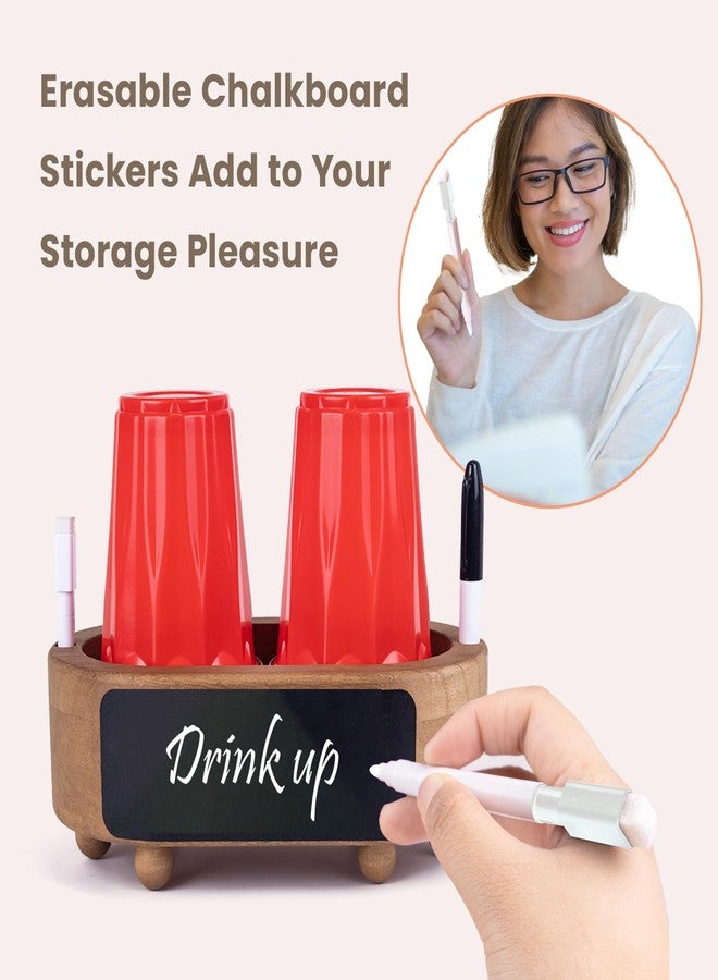 WodGod Double Wooden Cup Holder with Marker Slot,Bathroom Cup Dispenser,Disposable Mug Holder,for Party Home Decoration,Classic Brown Color,Simplicity. - Image 4