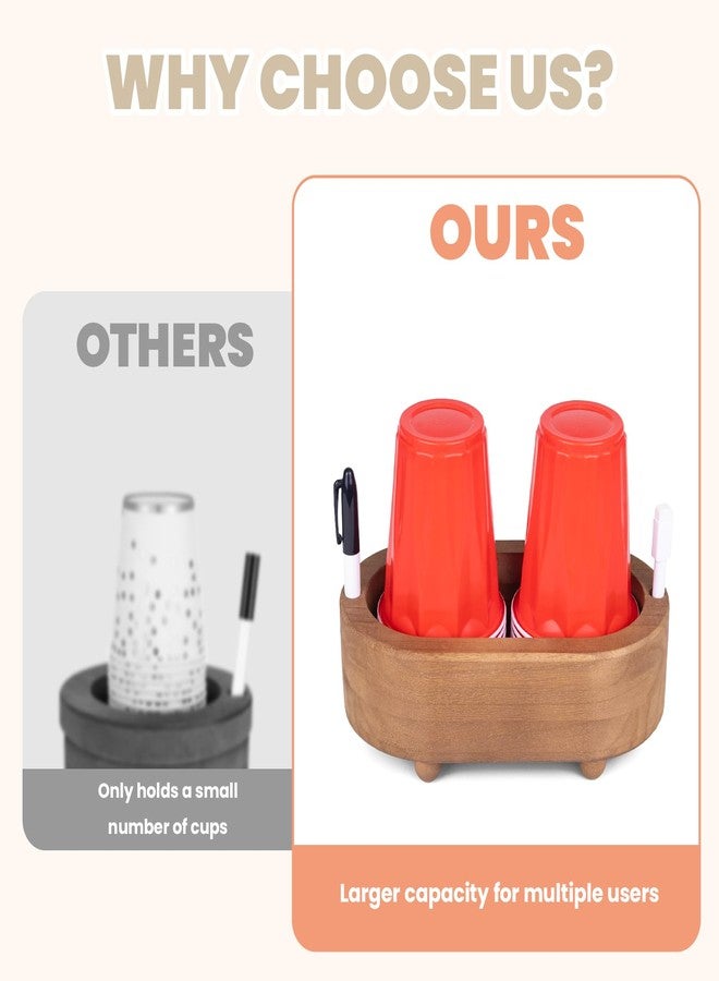 WodGod Double Wooden Cup Holder with Marker Slot,Bathroom Cup Dispenser,Disposable Mug Holder,for Party Home Decoration,Classic Brown Color,Simplicity. - Image 5