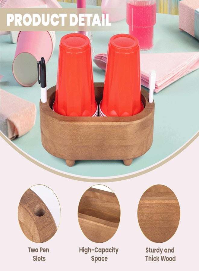 WodGod Double Wooden Cup Holder with Marker Slot,Bathroom Cup Dispenser,Disposable Mug Holder,for Party Home Decoration,Classic Brown Color,Simplicity. - Image 2