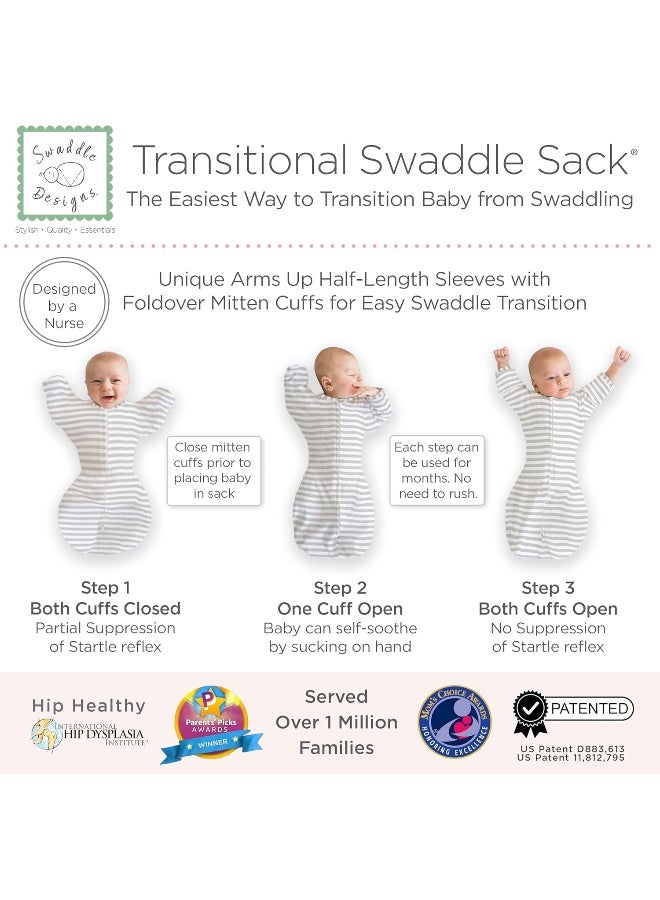 SwaddleDesigns SwaddleDesigns Transitional Swaddle Sack with Arms Up Half-Length Sleeves and Mitten Cuffs, Gray Stripes, Medium, 3-6mo, 14-21 lbs  - Image 3