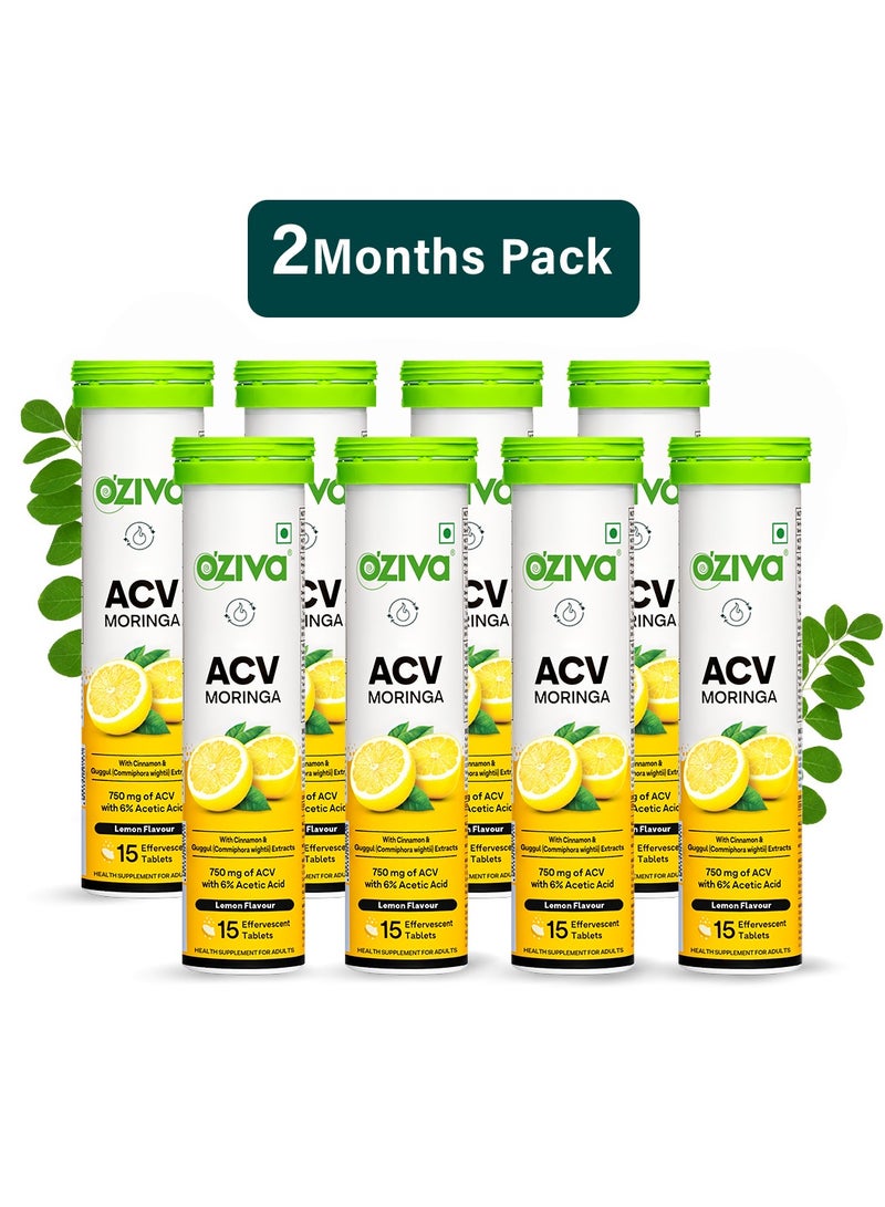 OZiva خل التفاح مع المورينغا | السيطرة على الرغبات | خل التفاح، القرفة، الجوجول | بدون مالتوديكسترين وبدون سكر مضاف - ليمون، عبوة من 8 (120 قرص) - Image 1
