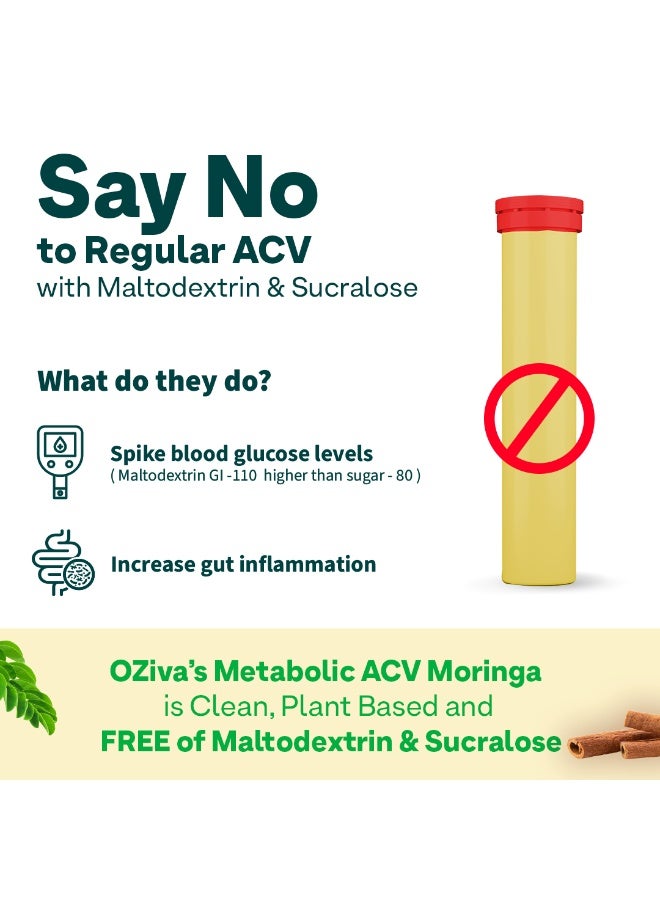 OZiva ACV Moringa | Control Cravings | Apple Cider Vinegar, Cinnamon, Guggul | No Maltodextrin & No Added Sugar - Lemon, Pack of 8 (120 Tablets) - Image 5