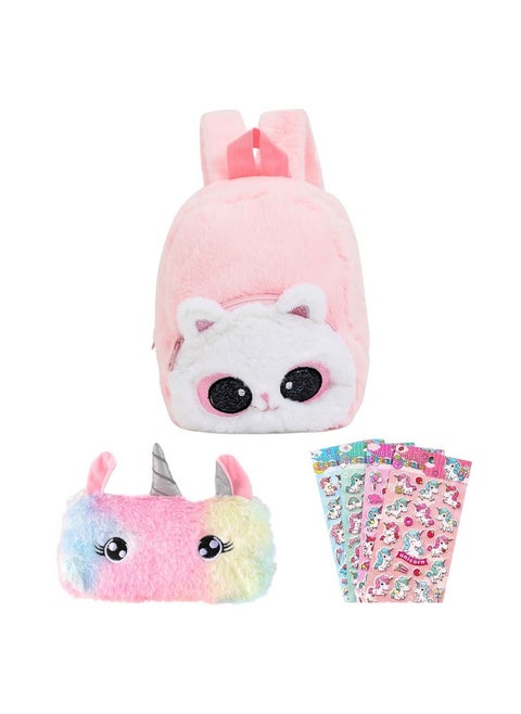 Fluffy Unicorn Backpack Set Rainbow Plush Bag with Matching Purse  with Bonus Stickers Soft Toy Perfect Stylish School Supplies for Girls and Kids Great Dream Gift