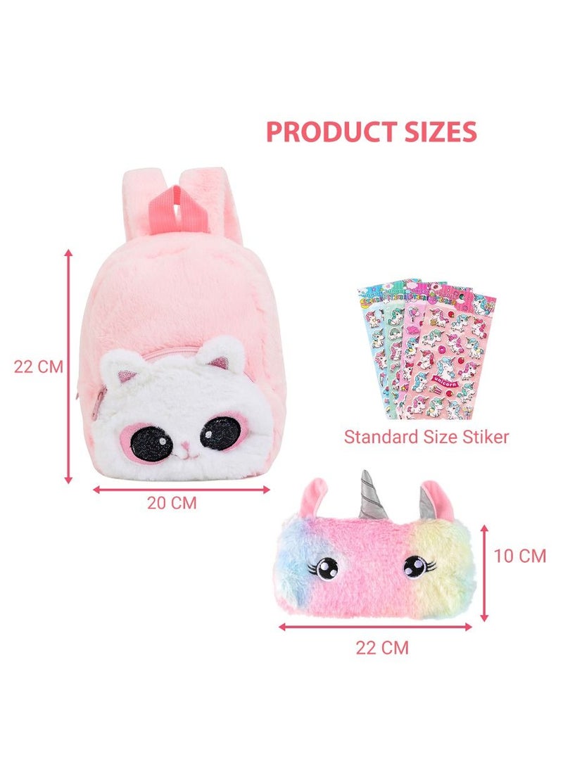 Excellence - Fluffy Unicorn Backpack Set Rainbow Plush Bag with Matching Purse  with Bonus Stickers Soft Toy Perfect Stylish School Supplies for Girls and Kids Great Dream Gift - Image 1