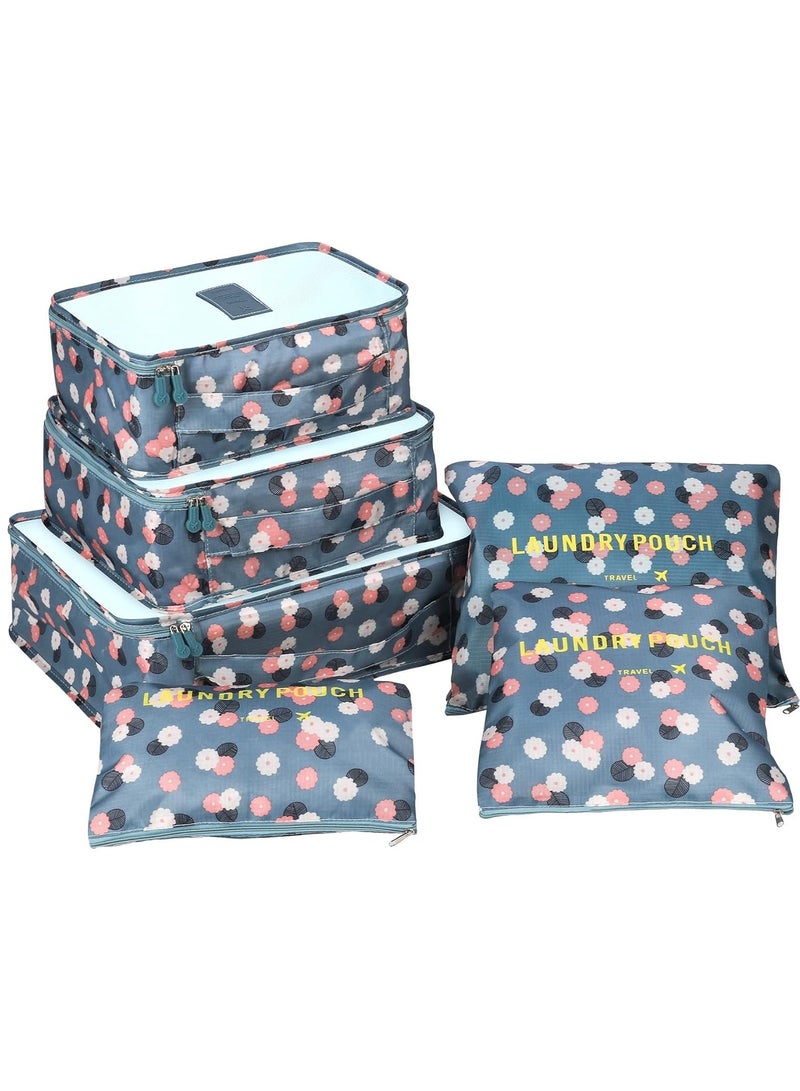 Generic 6 in 1 Foldable Travel Organizer Bag Set Travel Packing Luggage Organizer Bags 6 pcs Packing Cubes Travel Bag Set Waterproof Nylon Packing Cubes Travel Organizer Bag for Suitcase  - Image 1