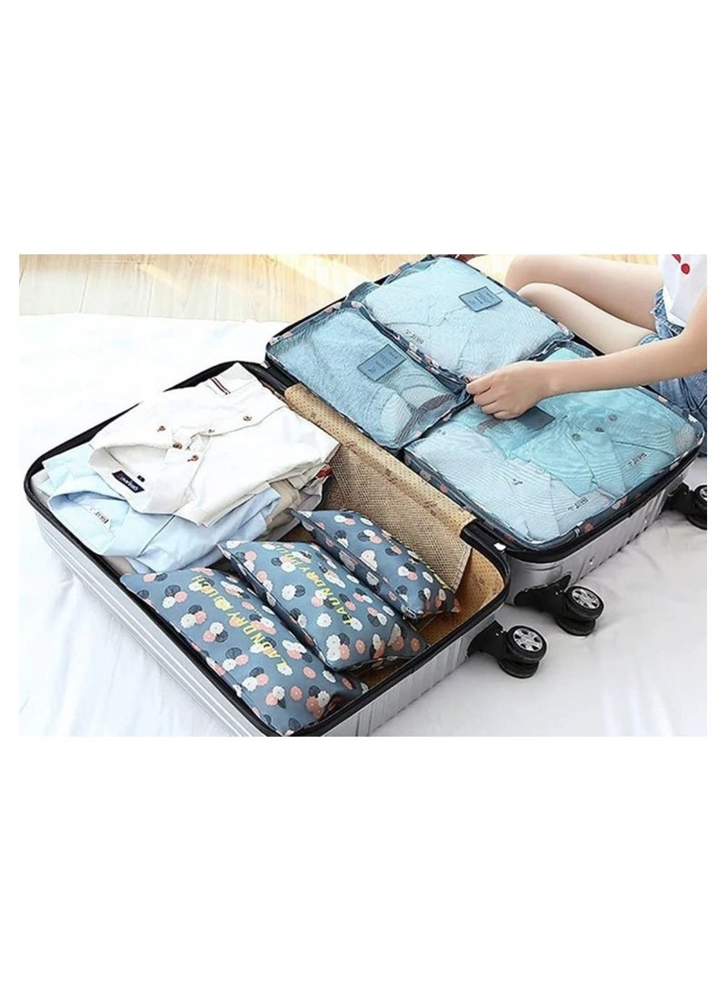مجموعة تنظيم شنطة السفر من 3 منظمات مكعبة و3 شنط تخزين صغيرة ملائمة لتخزين وتنظيم الملابس والاحذية والشرابات والملابس الداخلية ومستحضرات التجميل مزينة بطباعة ازهار من 6 قطع - Image 4