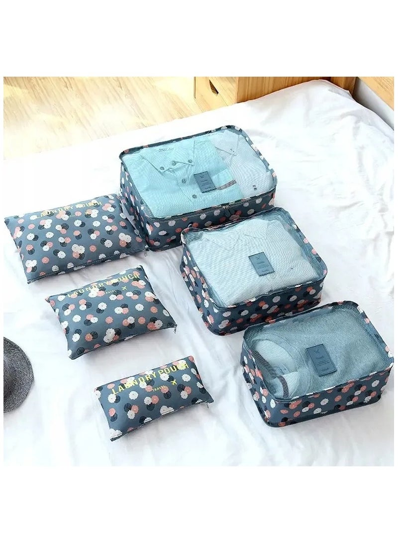 مجموعة تنظيم شنطة السفر من 3 منظمات مكعبة و3 شنط تخزين صغيرة ملائمة لتخزين وتنظيم الملابس والاحذية والشرابات والملابس الداخلية ومستحضرات التجميل مزينة بطباعة ازهار من 6 قطع - Image 5