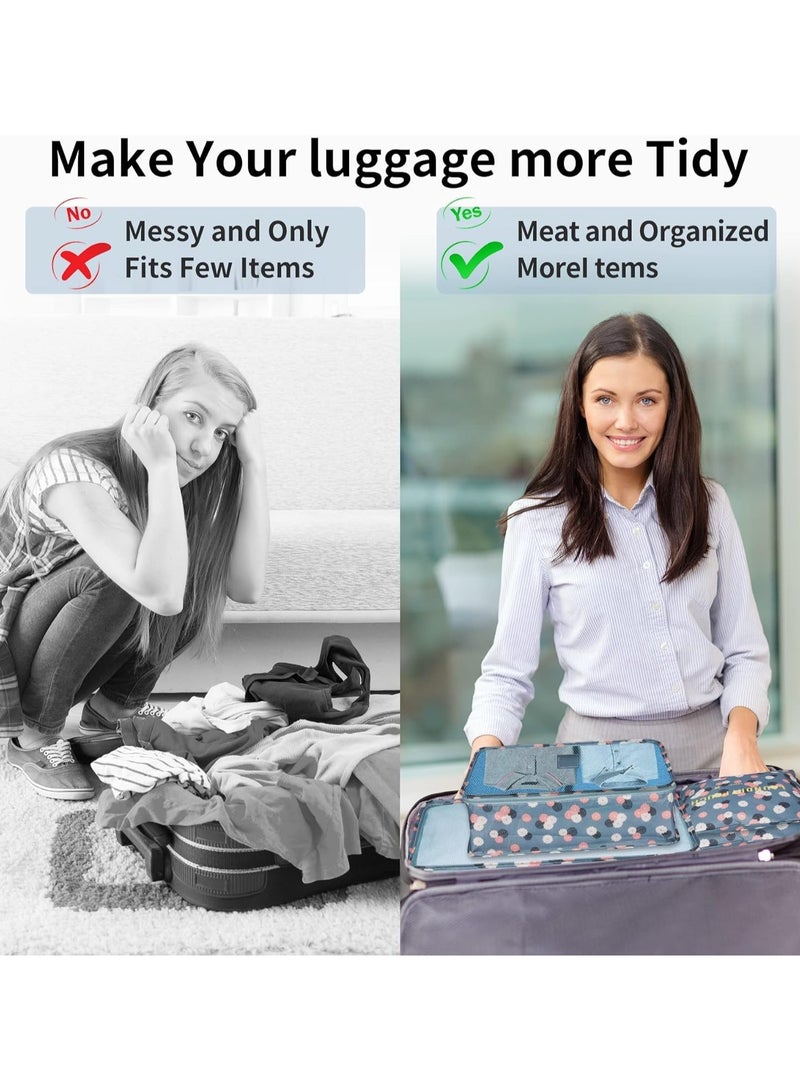مجموعة تنظيم شنطة السفر من 3 منظمات مكعبة و3 شنط تخزين صغيرة ملائمة لتخزين وتنظيم الملابس والاحذية والشرابات والملابس الداخلية ومستحضرات التجميل مزينة بطباعة ازهار من 6 قطع - Image 2