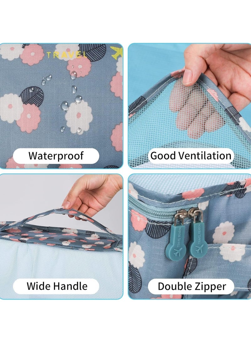 مجموعة تنظيم شنطة السفر من 3 منظمات مكعبة و3 شنط تخزين صغيرة ملائمة لتخزين وتنظيم الملابس والاحذية والشرابات والملابس الداخلية ومستحضرات التجميل مزينة بطباعة ازهار من 6 قطع - Image 3