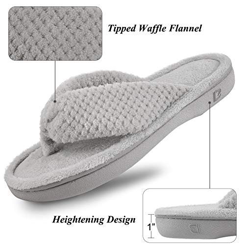 DL Women's Flip Flop Memory Foam Slippers with Cozy Terry Lining Soft Thong Slippers Slip on House Shoes with Indoor Outdoor Arch Support Rubber Sole, Gray, 7-8 - Image 4