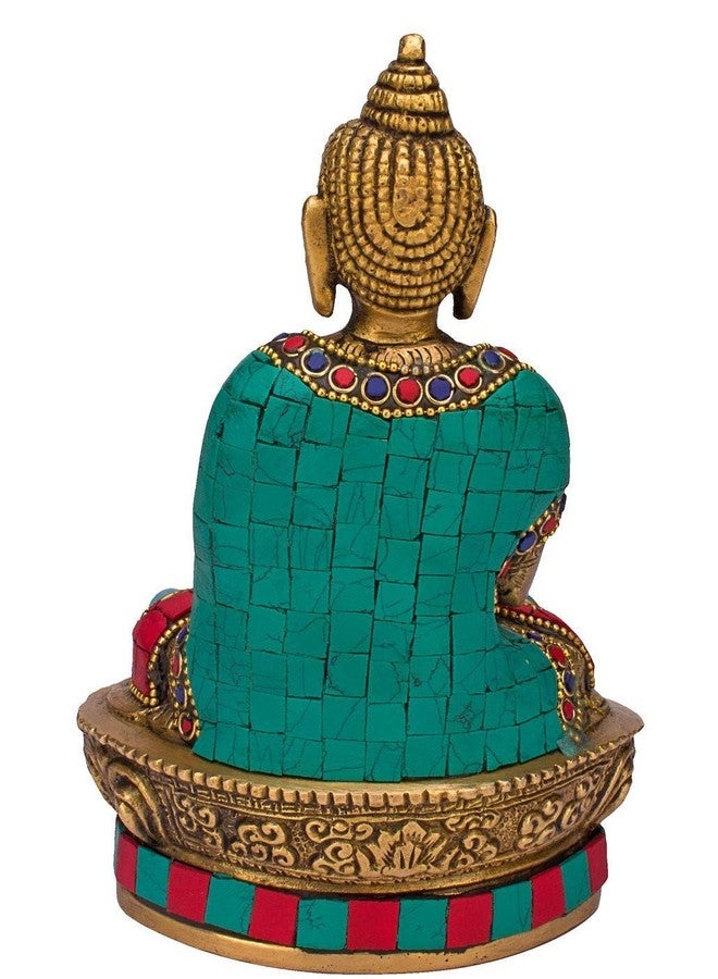 ARTVARKO Brass Buddha Vitarka Statue Multicolor Sculpture Idol for Home Decor Vastu Feng Shui Religious Gift Good Luck Idol Table Showpiece 7 Inches - Image 5