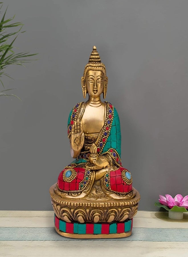 ARTVARKO Brass Buddha Vitarka Statue Multicolor Sculpture Idol for Home Decor Vastu Feng Shui Religious Gift Good Luck Idol Table Showpiece 7 Inches - Image 1