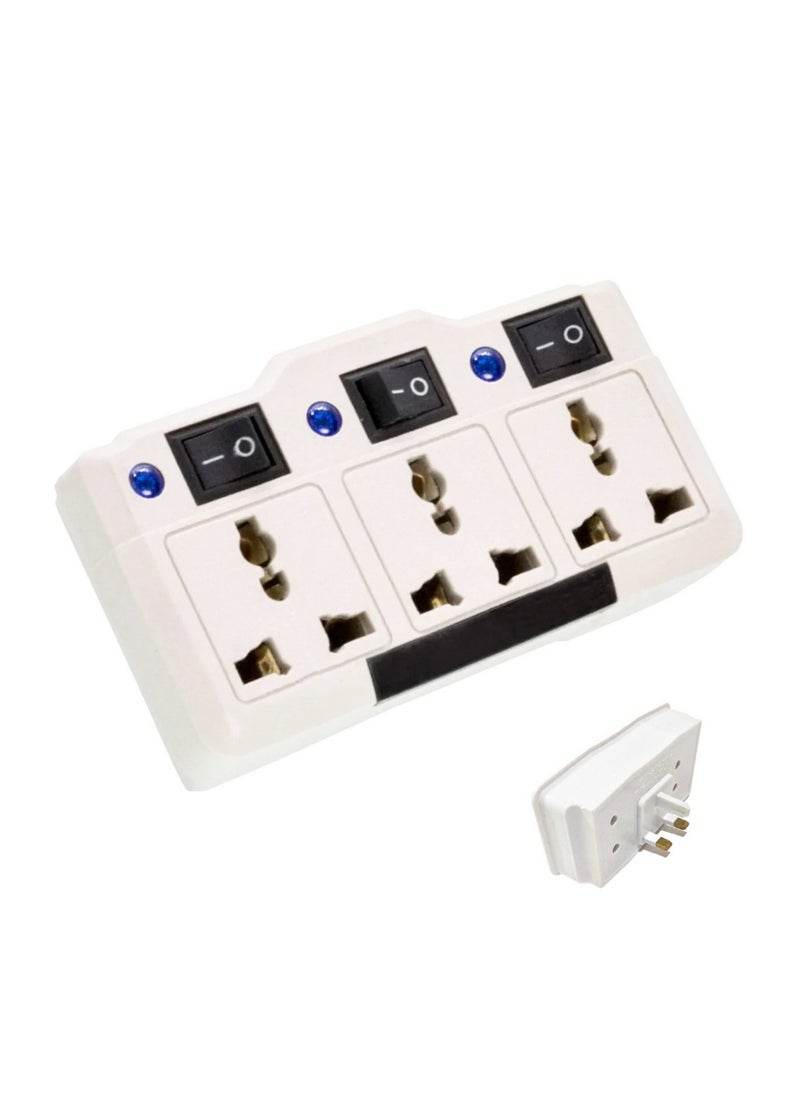 traditious Multi Plug Extension Socket – 3-Way Universal Electrical Outlet Extender with Individual Switches, Compact Power Strip with Universal Plug Adapter for Home, Office, Kitchen – Charging Station  - Image 1