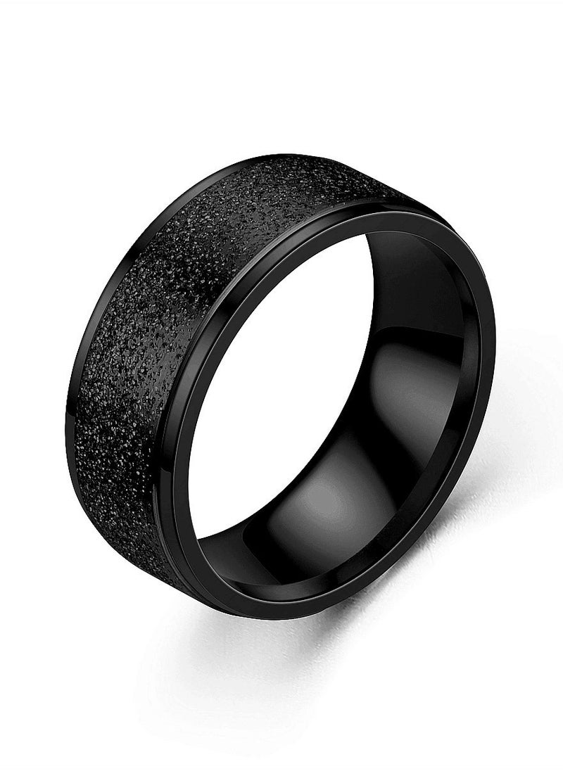 ROMAD 8MM Black Titanium Steel Matte Ring – EU Size 60, Durable Men's Band, Comfort Fit, Scratch-Resistant, Fashion Jewelry, Classic Wedding Engagement Ring  - Image 1