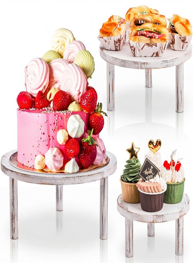 Elsjoy Set of 3 Wood Cake Display Stand, Round Wooden Dessert Riser, White Rustic Cupcake Stand for Dessert Table, Wedding, Party - Image 1