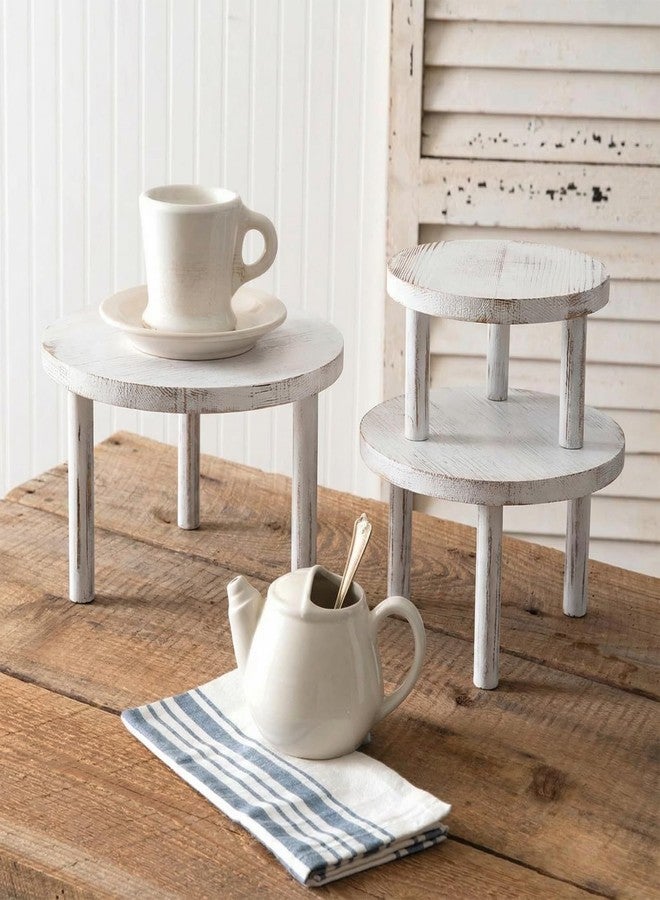 Elsjoy Set of 3 Wood Cake Display Stand, Round Wooden Dessert Riser, White Rustic Cupcake Stand for Dessert Table, Wedding, Party - Image 5