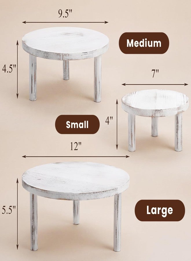 Elsjoy Set of 3 Wood Cake Display Stand, Round Wooden Dessert Riser, White Rustic Cupcake Stand for Dessert Table, Wedding, Party - Image 2