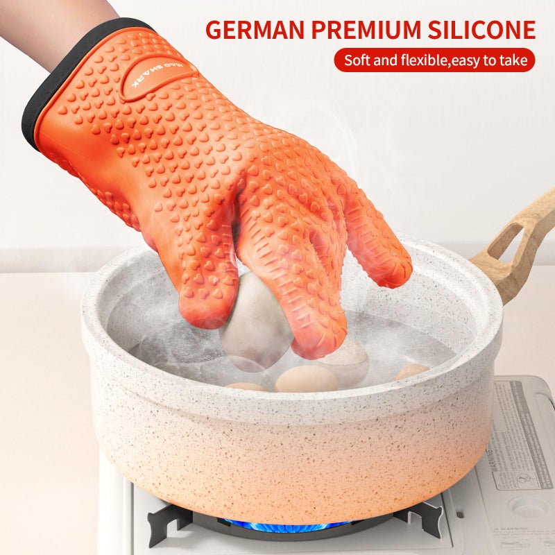 MAD SHARK Silicone Oven Mitts Heat Resistant 450 Degrees with Waterproof & Non-Slip Oven Gloves with Fingers, Silicone Oven Gloves Kitchen Mittens for Baking Cooking Barbecue (Orange) - Image 4