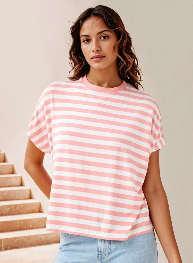 سبلاش فيڤ تيشيرت بياقة مستديرة من الفيسكوز مخطط