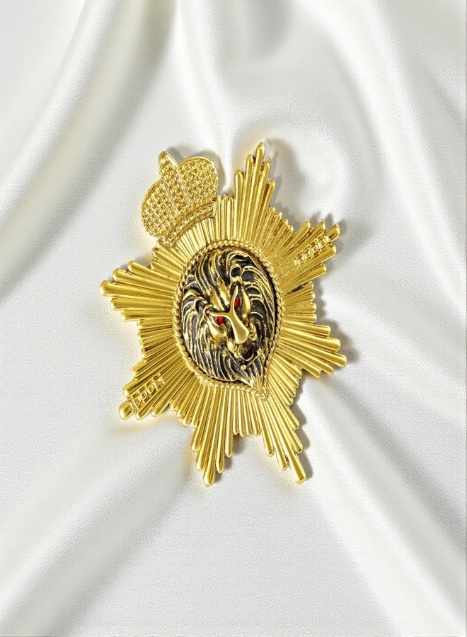 Mahi Crown and Roaring Lion-Shaped Wedding Brooch/Lapel Pin for Men (BP1101182G) - Image 3