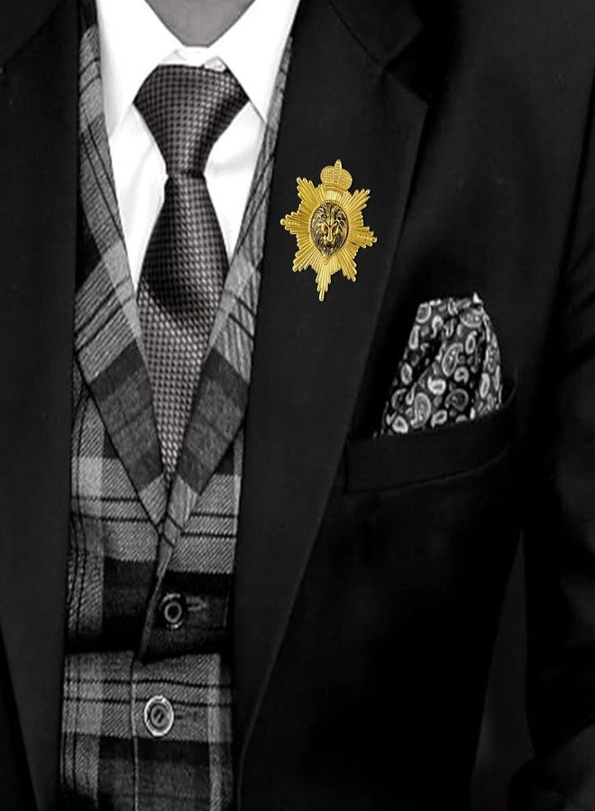 Mahi Crown and Roaring Lion-Shaped Wedding Brooch/Lapel Pin for Men (BP1101182G) - Image 2