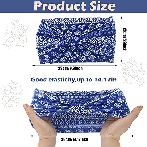 Yeshan Wide Bandana headbands for Women Boho Bandeau Headbands Knot Hair Scarf Bands Stretch Floral Printed Non Slip Headbands Elastic Turban Head Wraps Thick African Headbands,Pack of 6 - Image 2
