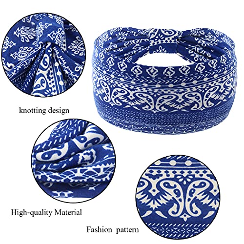 Yeshan Wide Bandana headbands for Women Boho Bandeau Headbands Knot Hair Scarf Bands Stretch Floral Printed Non Slip Headbands Elastic Turban Head Wraps Thick African Headbands,Pack of 6 - Image 4