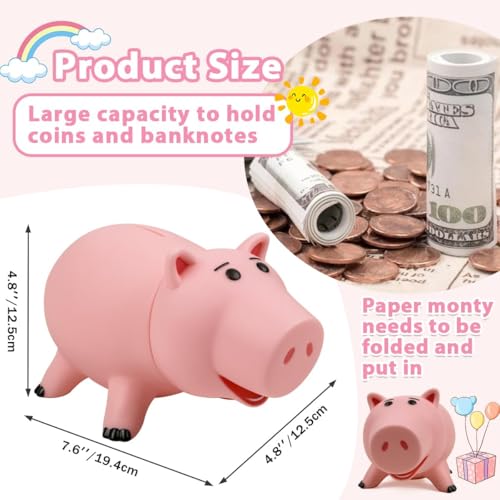 PHOCAS Hamm Piggy Bank Unbreakable Cute Pink Pig Money Bank Plastic Saving Coin Bank for Kids Christmas Birthday Gift - Image 3