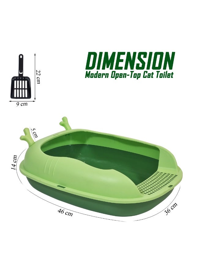 NNC PETS Cat toilet with Open top design, High back, and Built-in Scoop, 46 cm cat litter box for all cats, Kitty litter box with Leakproof base, Detachable, Mess control, and Easy to control (GREEN) - Image 2