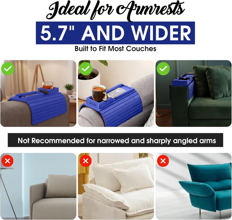 AuroraSynth Couch Cup Holder with 2 Cork Coasters | Couch Caddy with Detachable Tray | Anti-Slip Foldable Armrest Sofa Tray, Anti-Spill Holder for Remote, Snacks, Cellphone - Ideal Gift (Blue) - Image 5