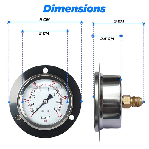 Ionix Bottom Entry Water Pressure Gauge 7 kg/cm² | 100 PSI | Stainless Steel Body | Brass Connector | Accurate Pressure Monitor for RO, Geyser & Water Pump - Image 4