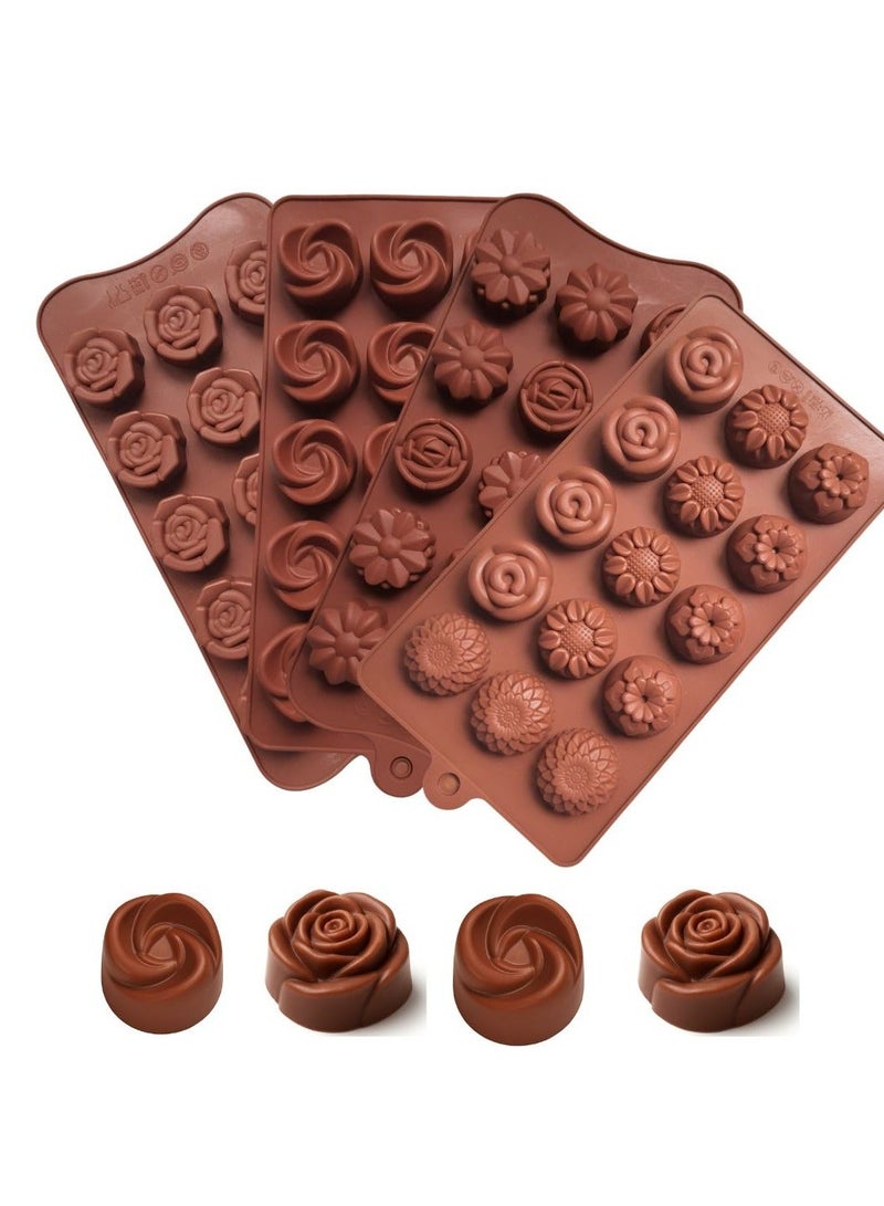  سي تي زد طقم 4 قوالب سيليكون على شكل ورود – لتشكيل الشوكولاتة، الصابون، الشمع أو الجيلي او المعمول | سيليكون غذائي غير لاصق - Image 1