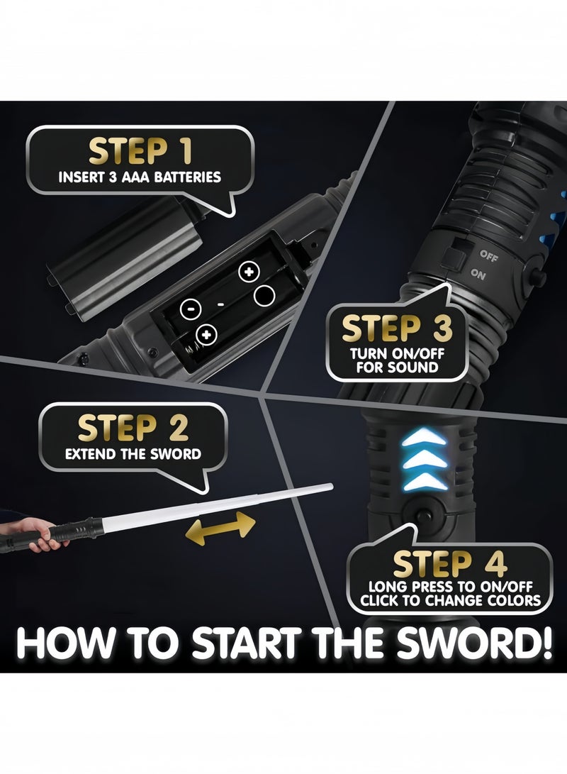 جيجيرو سيوف ضوئية للأطفال، طقم سيوف ضوئية مكون من قطعتين، سيف ضوئي مزدوج 2 في 1 بطول 149 سم مع تأثيرات صوتية (حساس للحركة)، ألوان حمراء وزرقاء، لعبة سيوف ضوئية للأطفال، معدات قتالية تظاهرية - Image 3