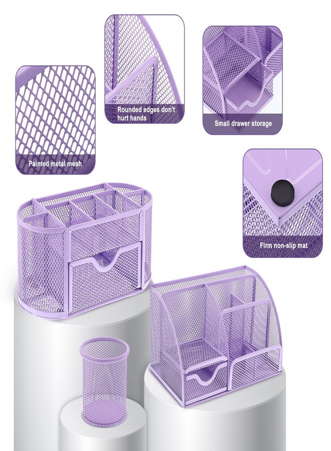Froidesente 17 in 1 Purple Desk Organizers and Accessories Set, 3 Office Desk Supplies Storage Organization, 4 Pens, Stapler, Staples & Remover, Tape & Dispenser, Scissors, Ruler, Clips, Hole Punch Back to School - Image 3