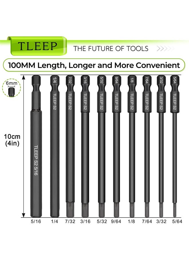 Generic Tleep  10 x Long 100MM 1 4 Inch Hex Head Allen Wrench Drill Bits 5 16 to 5 64 SAE Magnetic Tips Screwdriver Socket Bit Set for Ikea Type Furniture S2 Steel 5 16 inch to 5 64 inch  - Image 2