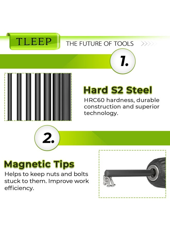 Generic Tleep  10 x Long 100MM 1 4 Inch Hex Head Allen Wrench Drill Bits 5 16 to 5 64 SAE Magnetic Tips Screwdriver Socket Bit Set for Ikea Type Furniture S2 Steel 5 16 inch to 5 64 inch  - Image 4