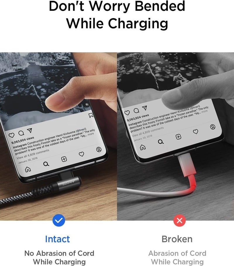 AINOPE 240W Long USB C Cable Multi 4 in 1 Charging Cable Fast Charging C Type Charger Fast Charge USB to USB C,Right Angle Fit iPhone 17 16 15 Pro Max iPad Samsung 10FT Black - Image 5