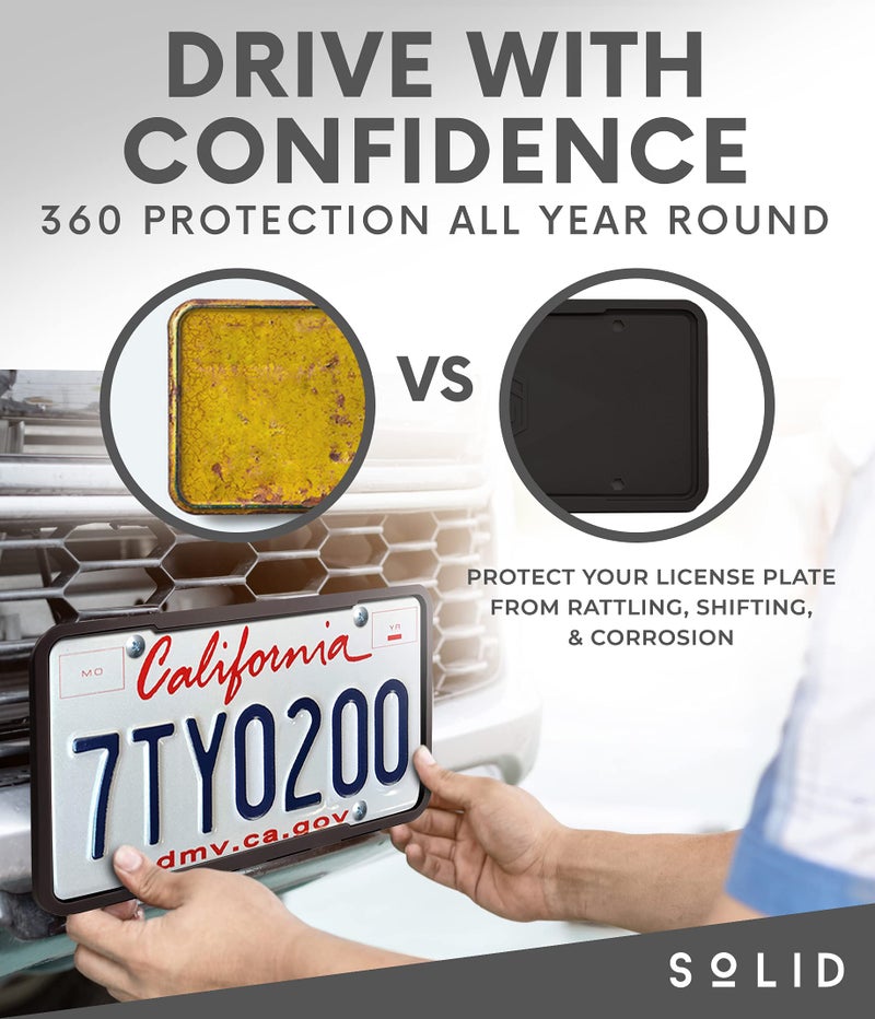 !Solid Silicone Black License Plate Frame Covers 2 Pack- Front and Back Car Plate Bracket Holders. Rust-Proof, Rattle-Proof, Weather-Proof (Black) - Image 2