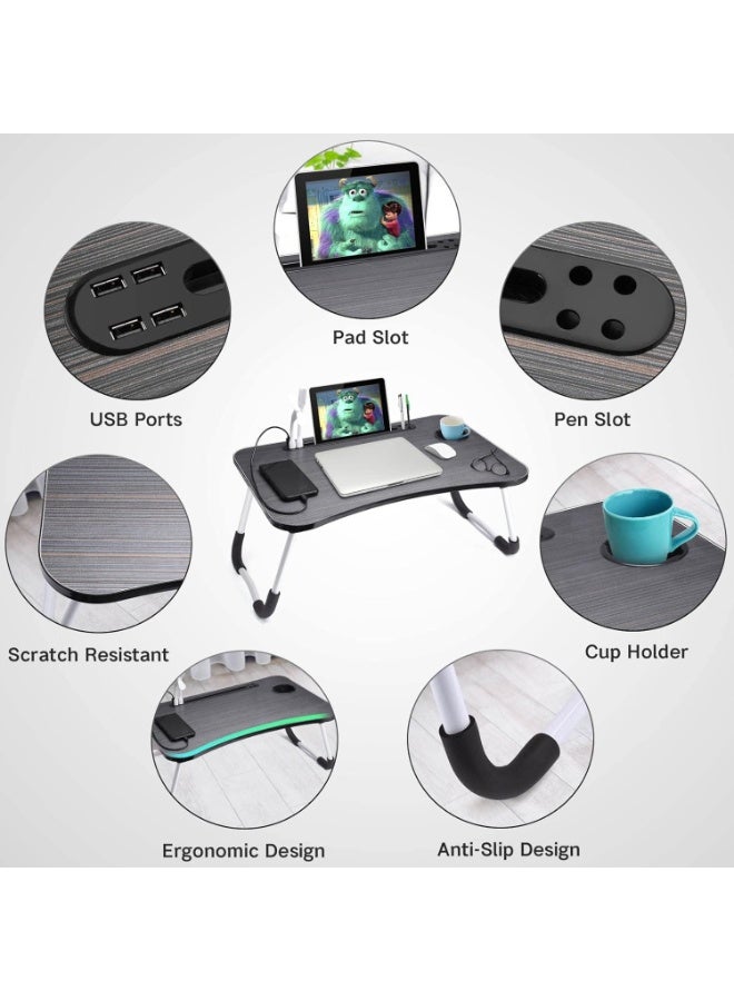 Foldable Adjustable Laptop Table with Built-In Cup Holder and Storage Slot – Lightweight Multifunction Computer Desk for Bed, Sofa, Floor, Work, Study and Dining - Image 3