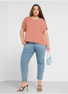 Ginger Plus V Neck Embro Detail Blouse  - Image 4