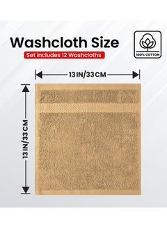 Infinitee Xclusives Infinitee Xclusives [12 Pack] Premium Beige Wash Cloths and Face Towels, 13 x 13 Inches (33cm x 33cm) 100% Cotton, Soft and Absorbent Washcloths Set - Perfect for Bathroom, Gym, and Spa  - Image 2