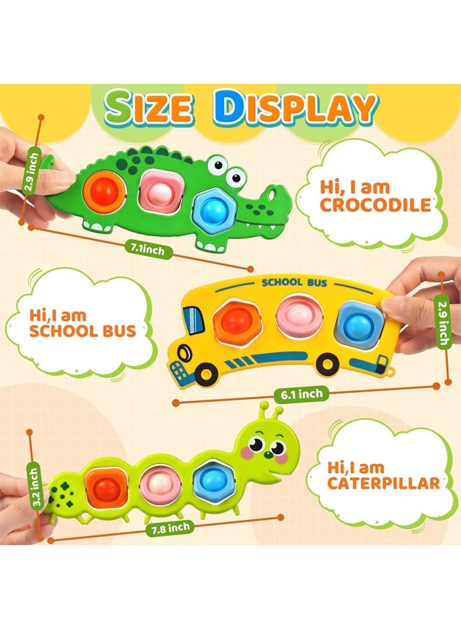3 قطع من ألعاب فيدجيت الحسية للأطفال الصغار، تصاميم جذابة - يرقة، تمساح، وحافلة مدرسية، ألعاب لتخفيف التوتر لمرضى التوحد واضطراب فرط الحركة ونقص الانتباه، ألعاب سفر للأطفال الصغار على متن الطائرة، ألعاب تنمية المهارات الحركية الدقيقة للأولاد والبنات والأطفال - Image 2