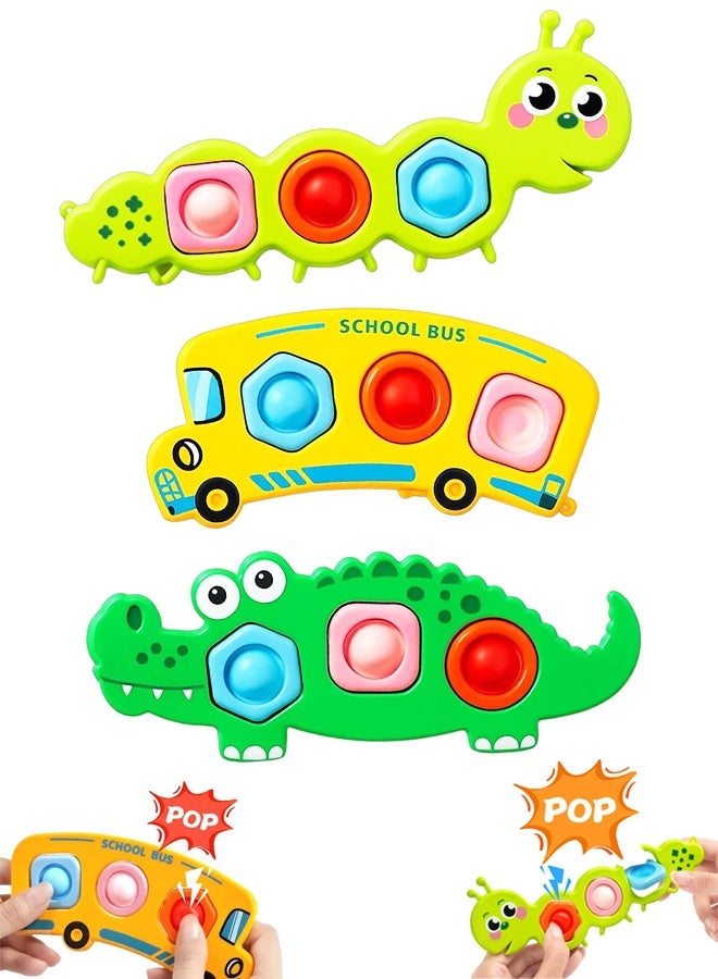 3 قطع من ألعاب فيدجيت الحسية للأطفال الصغار، تصاميم جذابة - يرقة، تمساح، وحافلة مدرسية، ألعاب لتخفيف التوتر لمرضى التوحد واضطراب فرط الحركة ونقص الانتباه، ألعاب سفر للأطفال الصغار على متن الطائرة، ألعاب تنمية المهارات الحركية الدقيقة للأولاد والبنات والأطفال - Image 1